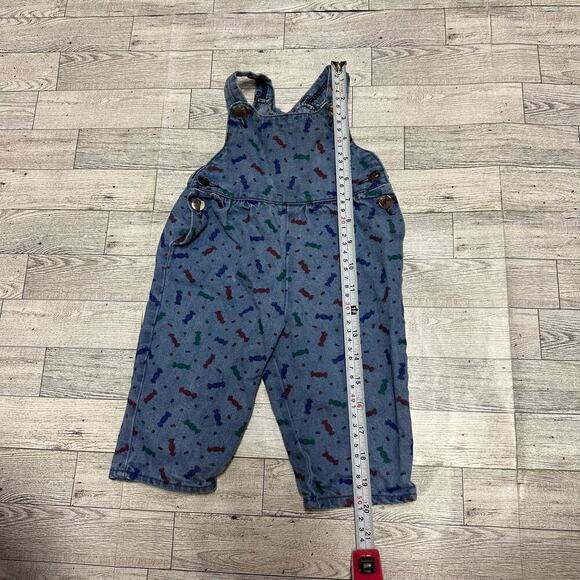 Vintage Infant Denim Overalls Candy Wrapper Print | Blue | 0-3 Months - Picture 6 of 7